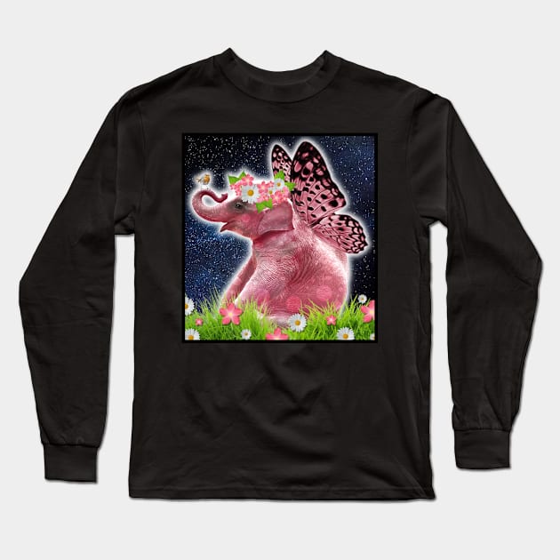 CUTIE PINK BUTTERFLY ELEPHANT!😊❤️ Long Sleeve T-Shirt by SquishyTees Galore!